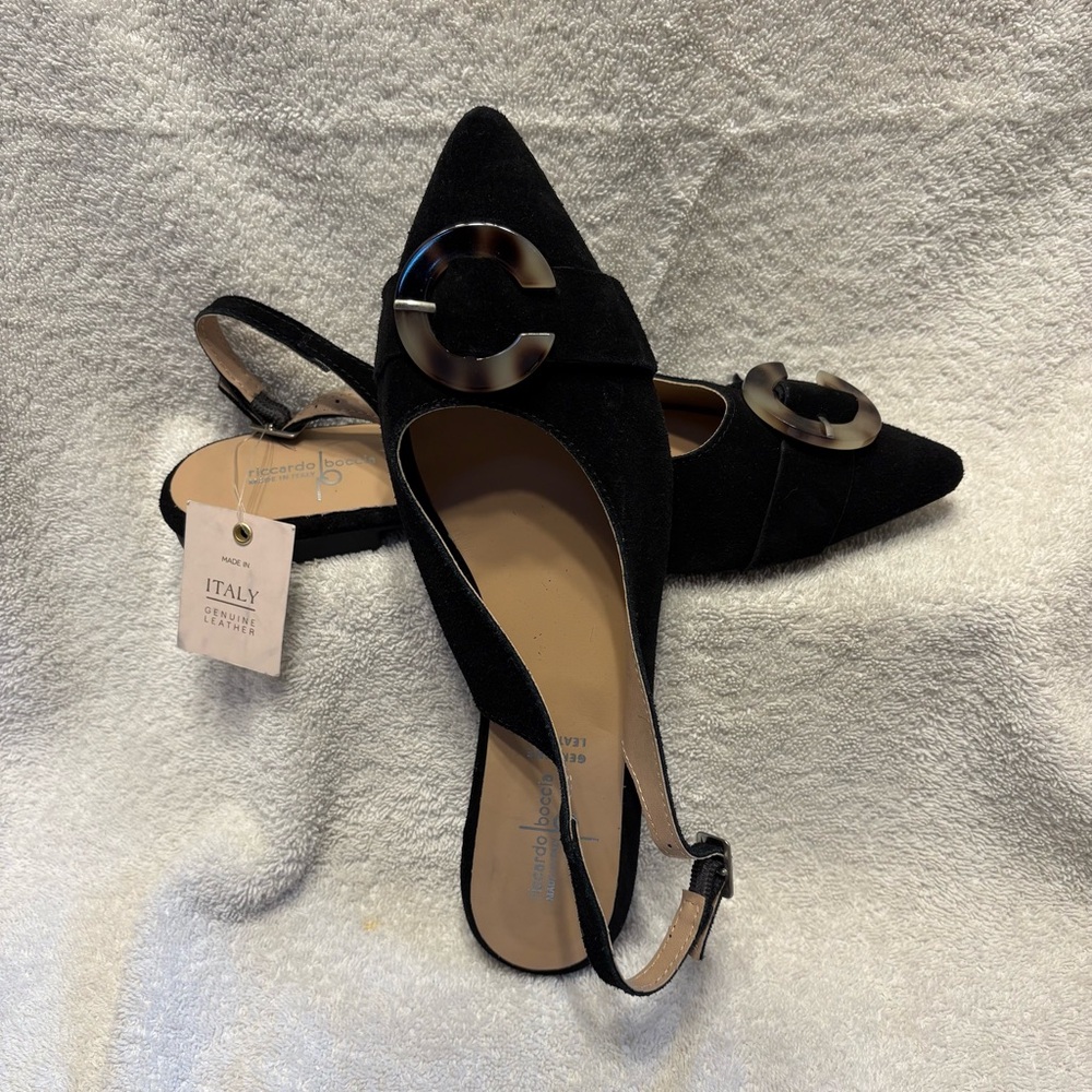 Riccardo Boccia Women’s Black Suede Slingback, Size 8, NWT